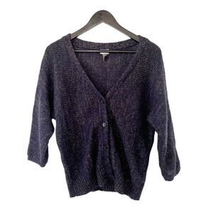H&M Navy Gold Metallic‎ Wool Blend Cable Knit Cardigan